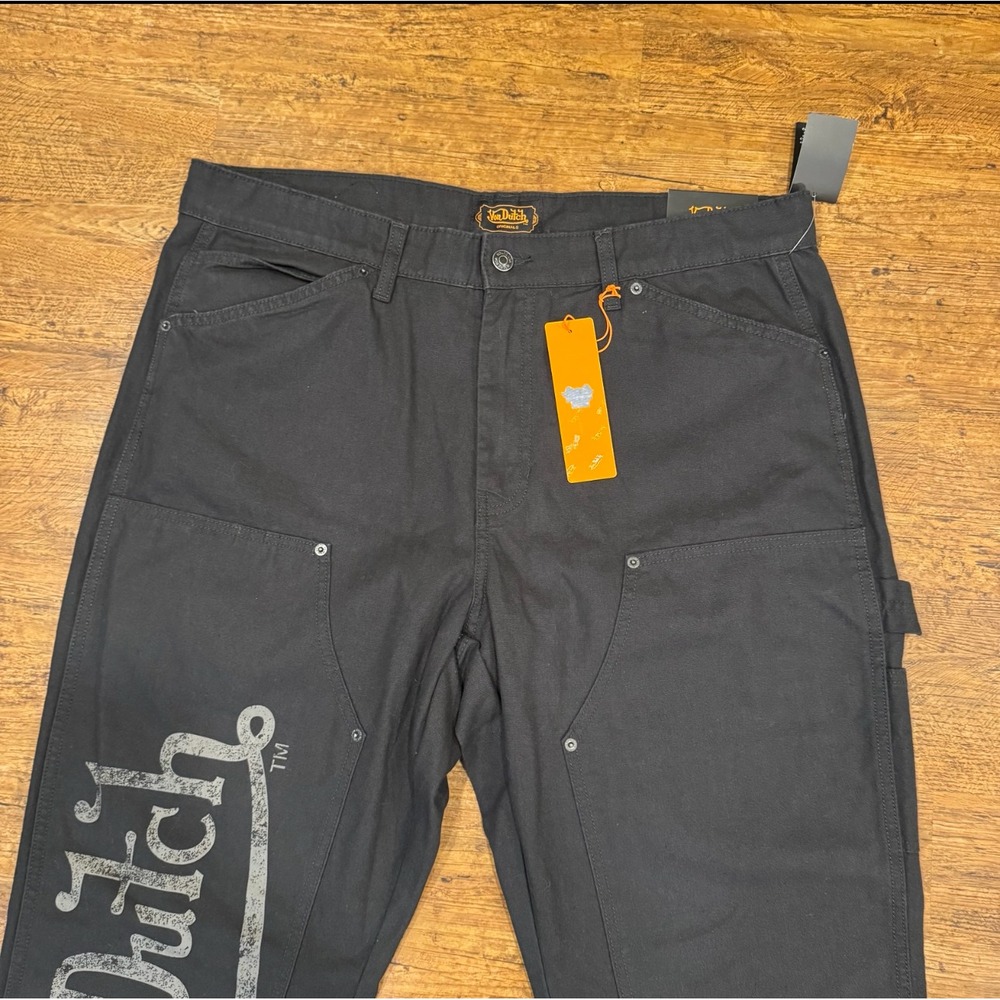 Von Dutch Black Logo Eye Patch Workwear Double Knee Carpenter Pants Men's 38x32 - Picture 3 of 10